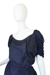 1950s Don Loper Blue Silk Dress w Chiffon Draped Back