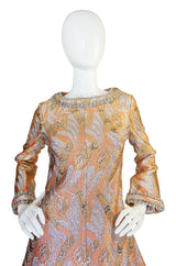 1960s Metallic Coral, Gold & Silver A-Line Dance Dress