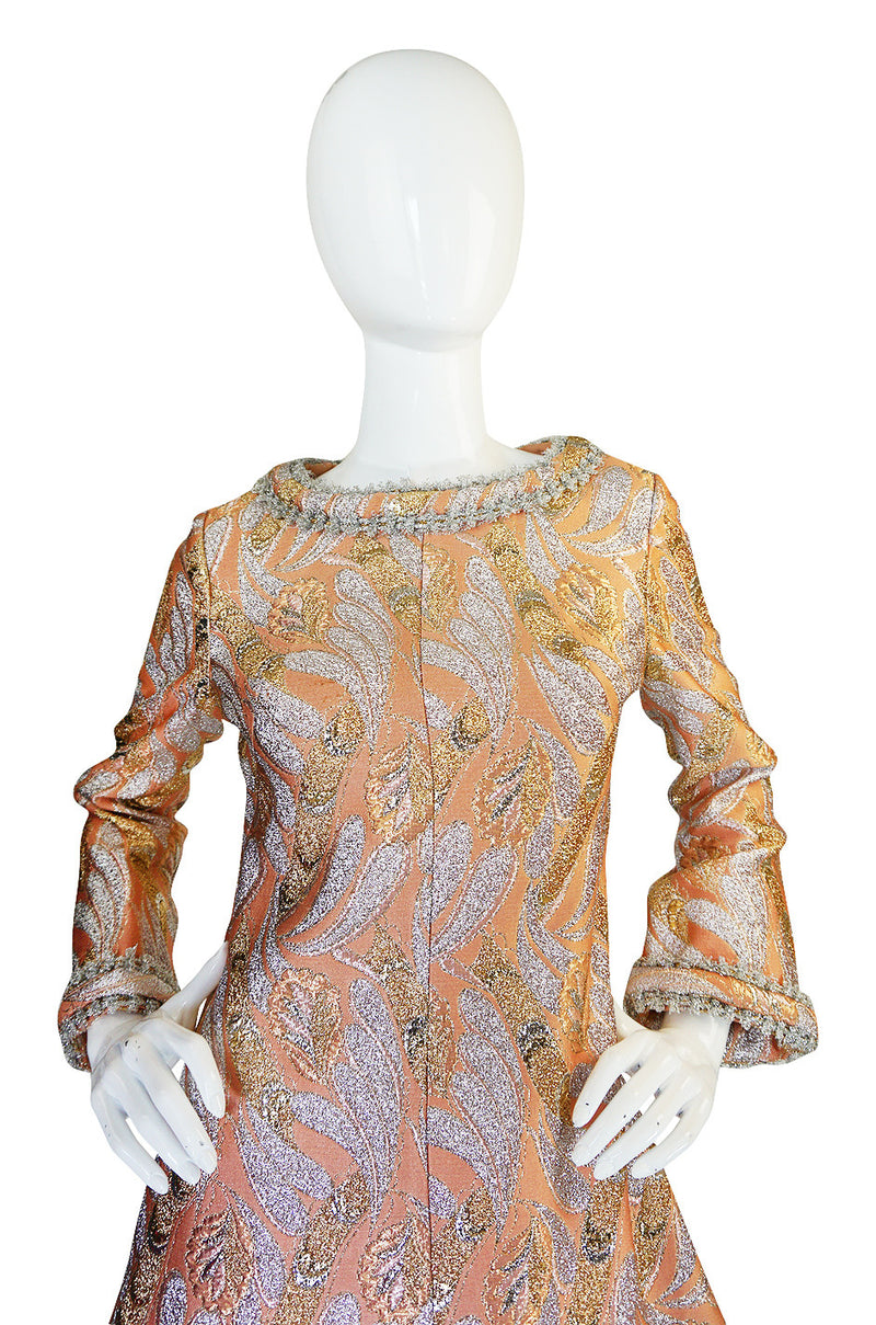 1960s Metallic Coral, Gold & Silver A-Line Dance Dress