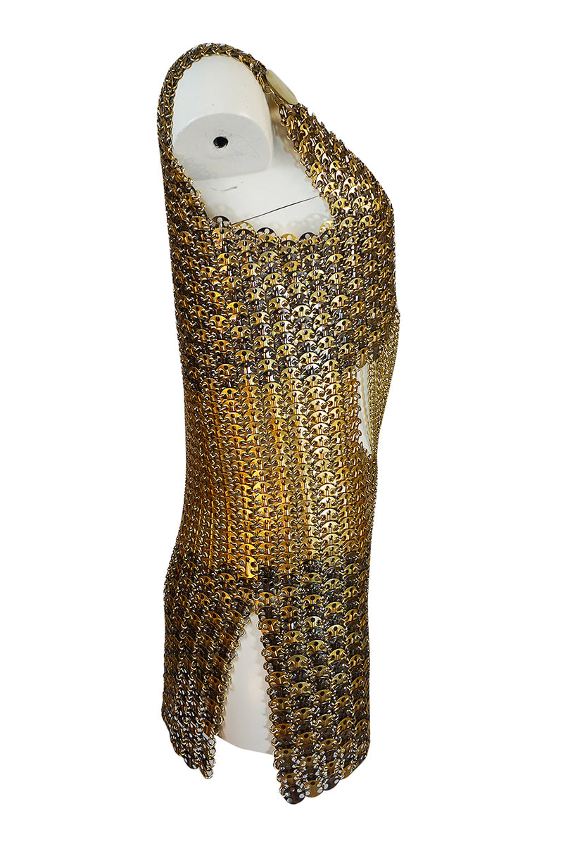Iconic 1968 Paco Rabanne Chain Mail Dress in Silver & Gold Metal – Shrimpton Couture Iconic 1968 Paco Rabanne Chain Mail Dress in Silver & Gold Metal – Shrimpton Couture