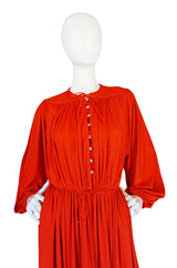 1970s Donald Brooks Red Jersey Crystal Button Dress