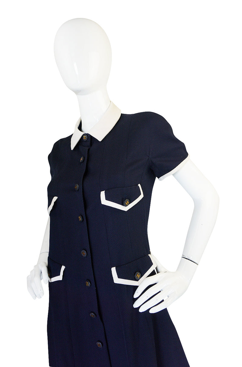 Chanel 1993 Navy & White Waffle Weave Runway Dress