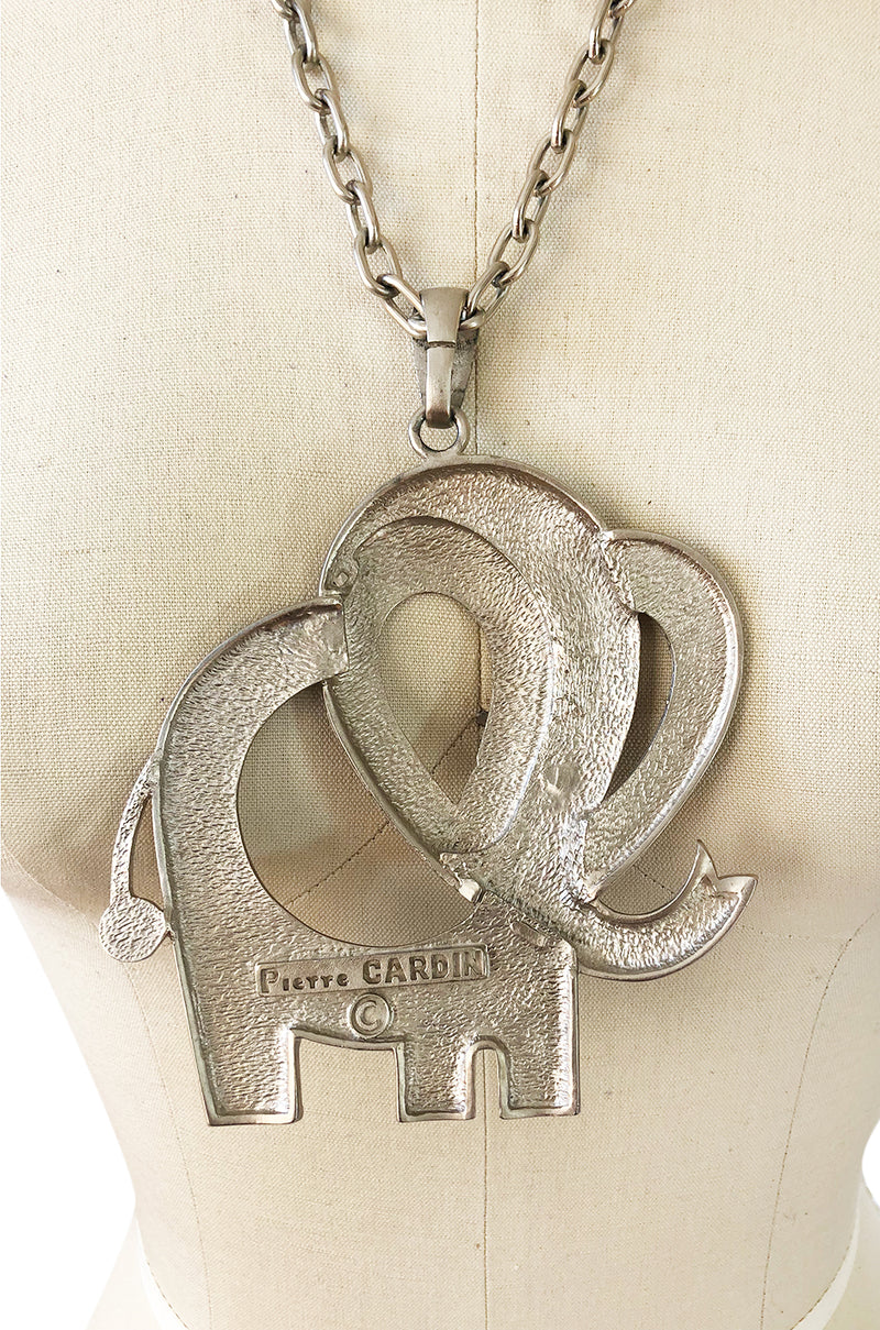 Massive 1960s Pierre Cardin Modernist Silver Metal Elephant Necklace