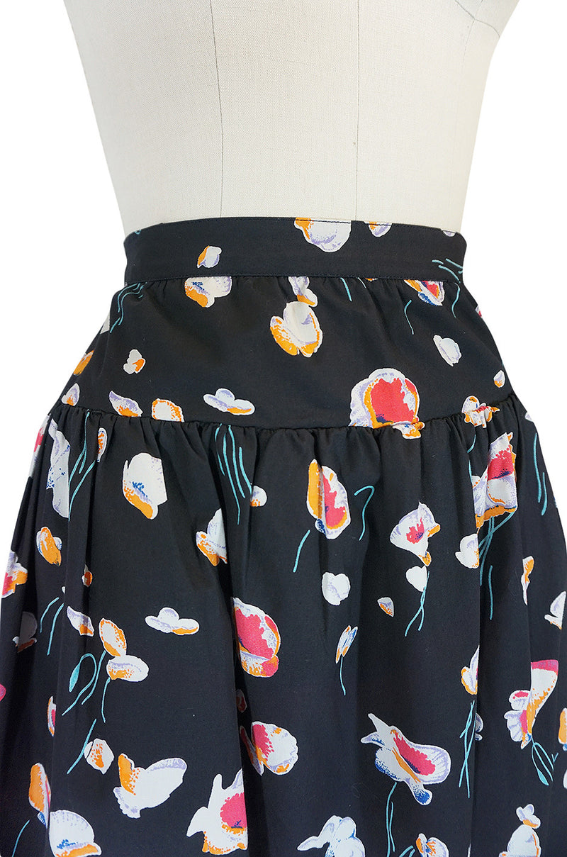 1970s Yves Saint Laurent Floral Printed Full Cotton Skirt