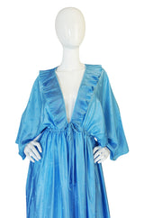 1970s Zandra Rhodes Blue Lingerie Plunging Caftan Dress