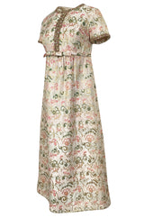 1960s Nat Kaplan Silk Brocade Midi Dress w Elaborate Crystal Detailing