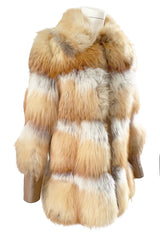 1970s Natural Red Fox Fur & Leather Coat w Brass Turnkey Closures