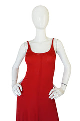 c1971 Halston Red Silk Knit Jersey Bias Cut Tank Dress