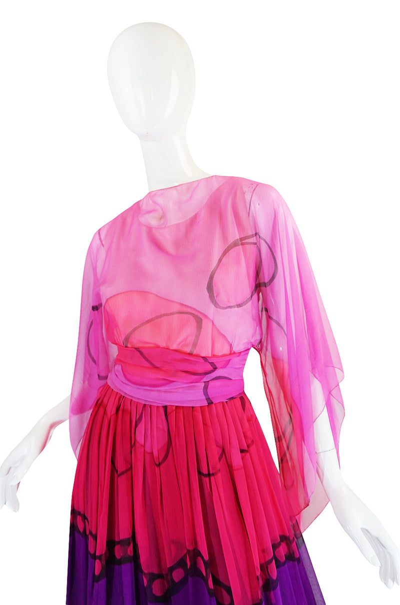 Ethereal and Pretty 1960s SIlk Chiffon Pink Print Dress