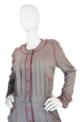 1980s Soft Grey Wool Chanel Button Front Day Dress