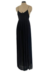 1970s Chloe by Karl Lagerfeld Black Silk Chiffon Tiny Knife Pleated Empire Bodice Dress