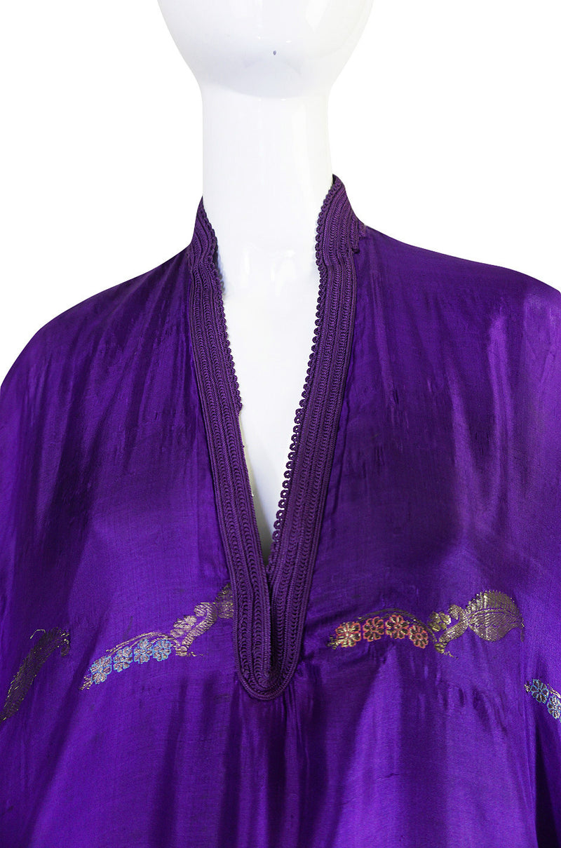 1960s Sleeved Purple Silk & Gold Thread Caftan