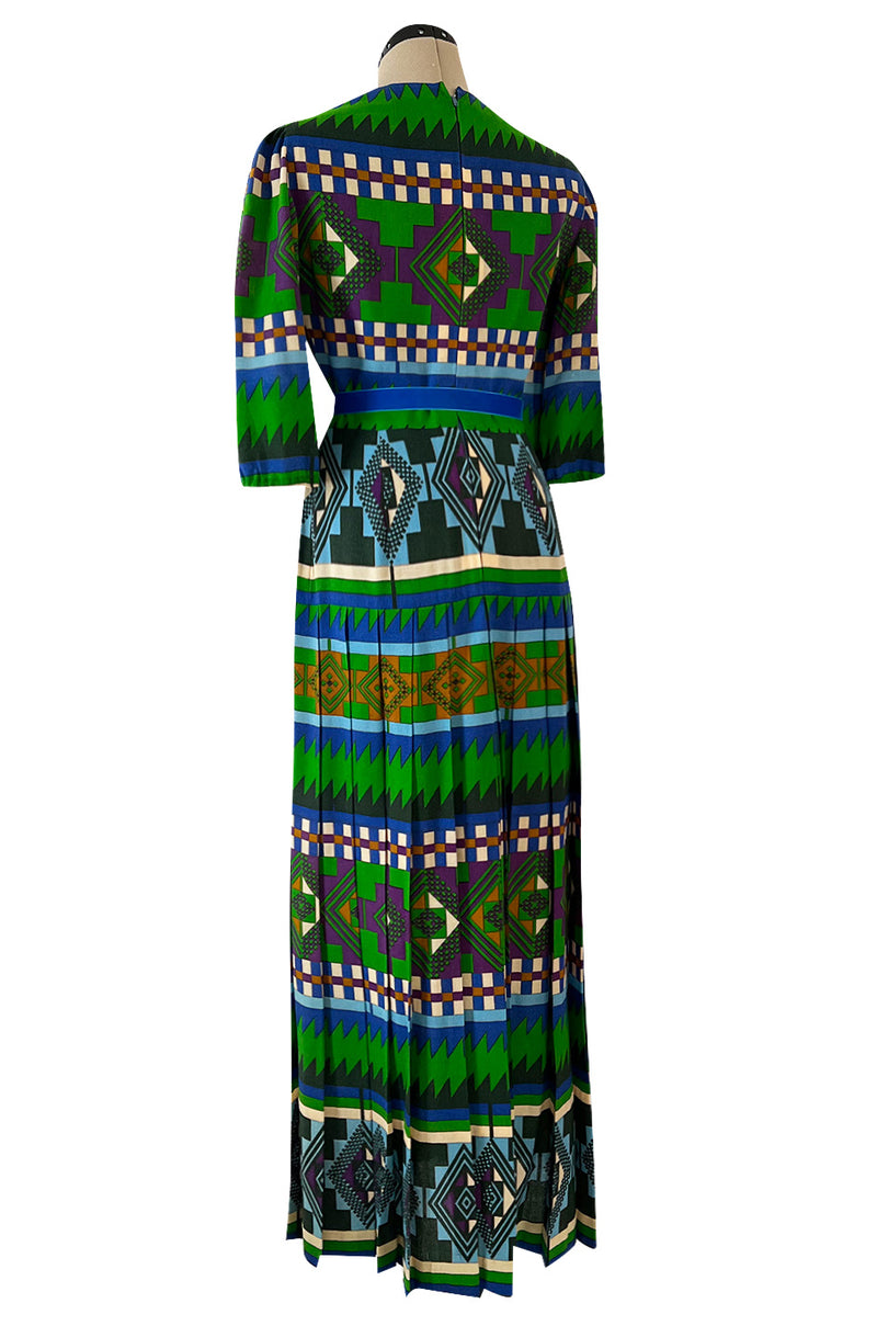 Ad Campaign Fall 1972 Lanvin by Jules-Francois Crahay Green & Blue Geometric Pattern Dress