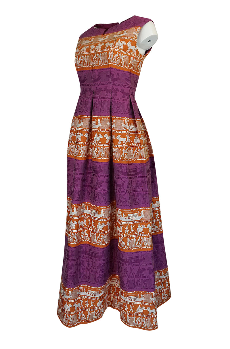 1960s Richard Tam Jon Mandl Unusual Brocade Print Dress