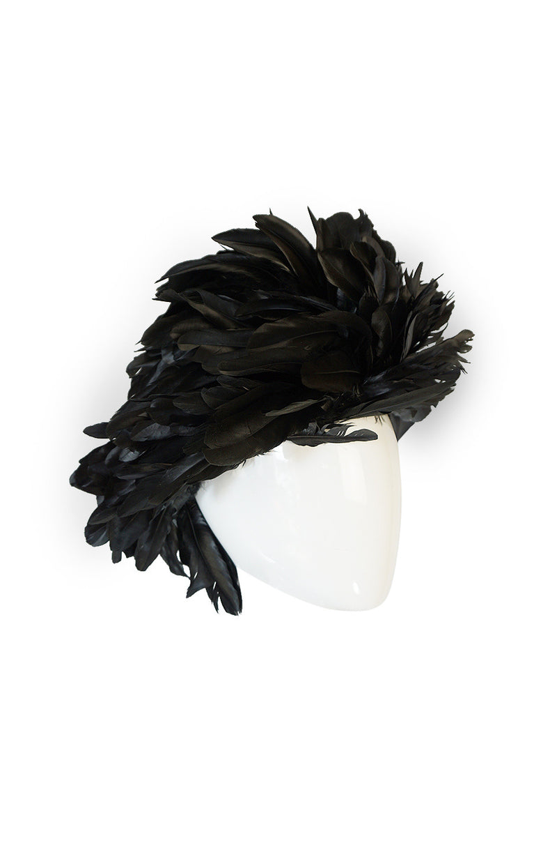Vintage Renata Originals Elaborate Black Feather Hood Hat