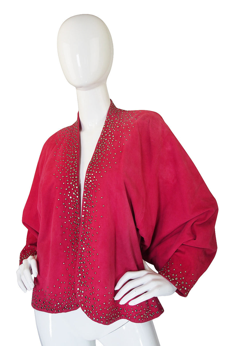 c1982 Hot Pink Suede Studded Halston Jacket