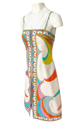 1960s Emilio Pucci Curving Pattern Pastel Printed Crisp Cotton Sun Dress