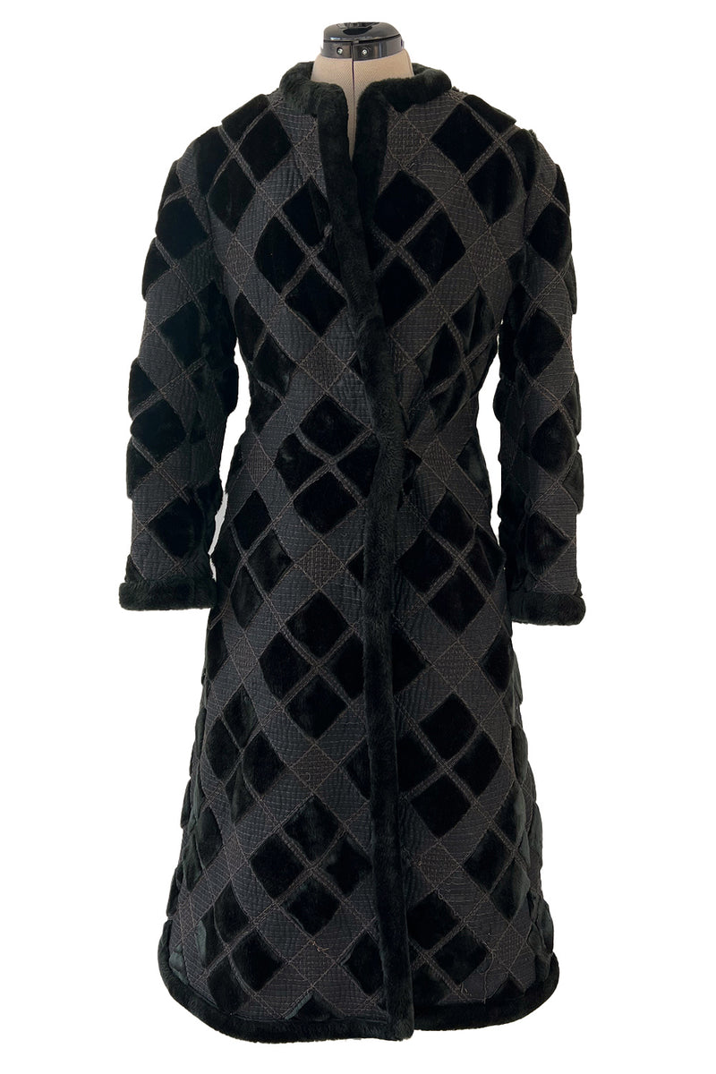 Fantastic 1970s Givenchy Top Stitched & Pacthwork Mixed with Faux Fur Deep Brown Coat