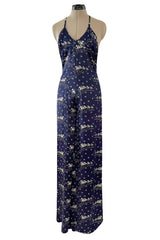 Insanely Good 1973 Biba by Barbara Hulanicki Blue Backless Horse Print Jumpsuit