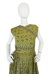 1950s Carolyn Schnurer Knife Pleated Cotton Print Dress