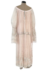 1976 Bill Gibb Couture Pleated Silk Chiffon Skirt w Metallic Thread Embroidered Silk Net Coat
