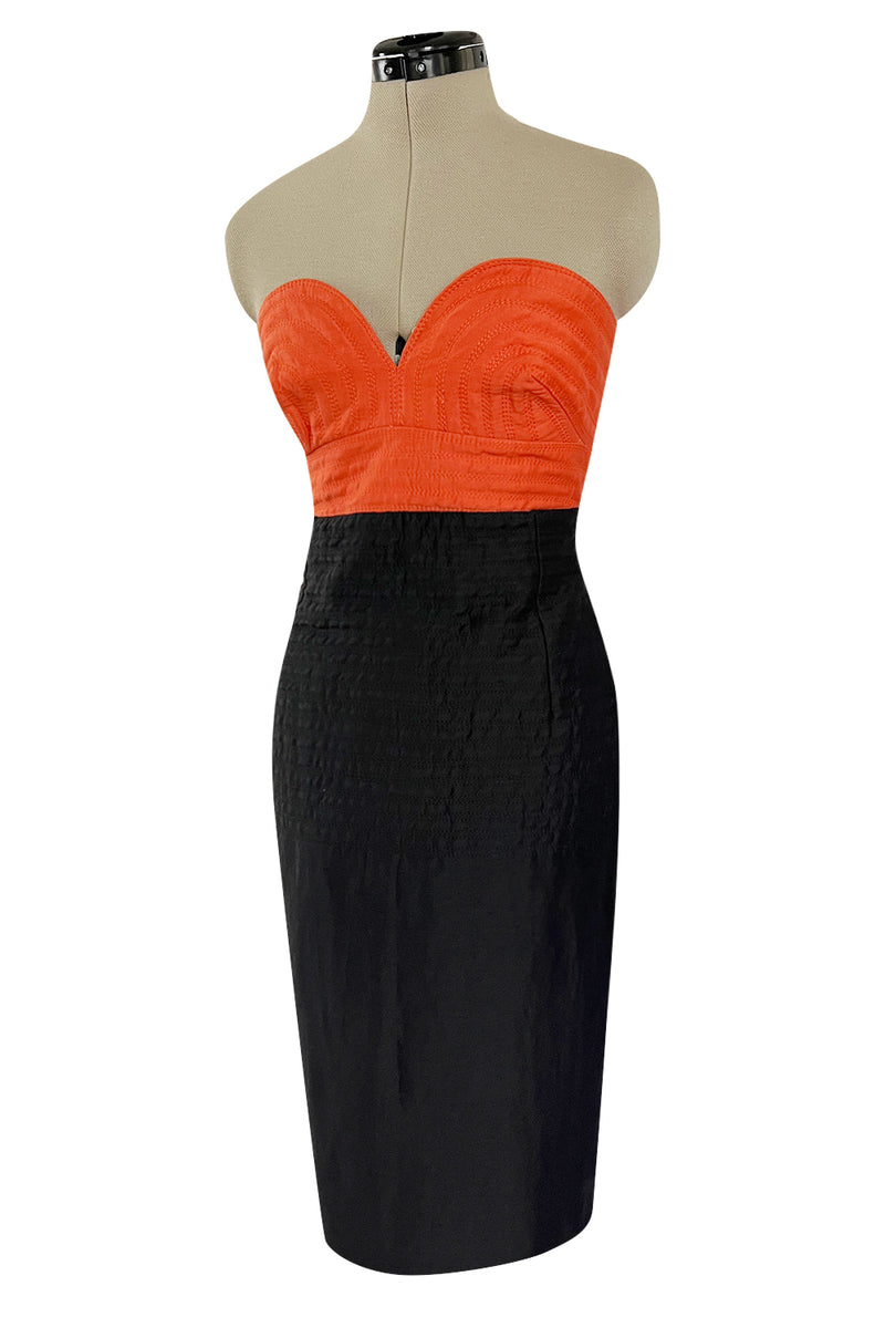 Killer Spring 1989 Gianni Versace Couture Strapless Topstitched Dress W Back Buttons & Cut Out