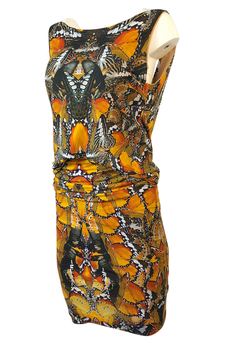 Recent Alexander McQueen Butterfly Print Back Draped Jersey Dress