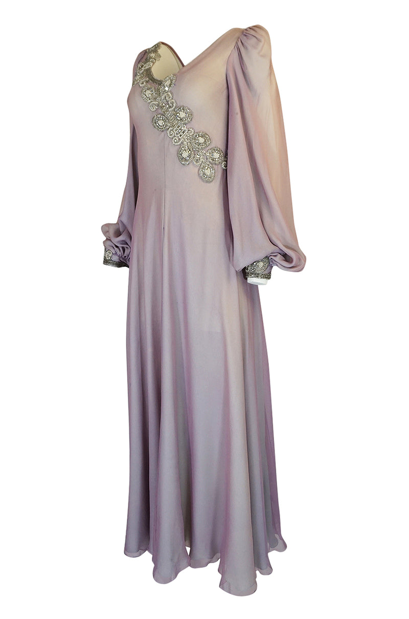1970s Stavropoulos Couture Layered Bias Cut Silk Chiiffon Dress