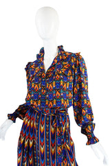 1970s Yves Saint Laurent Ikat Print Silk Skirt & Top