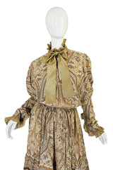 1970s Print Yves Saint Laurent Silk Trim Skirt & Top Set