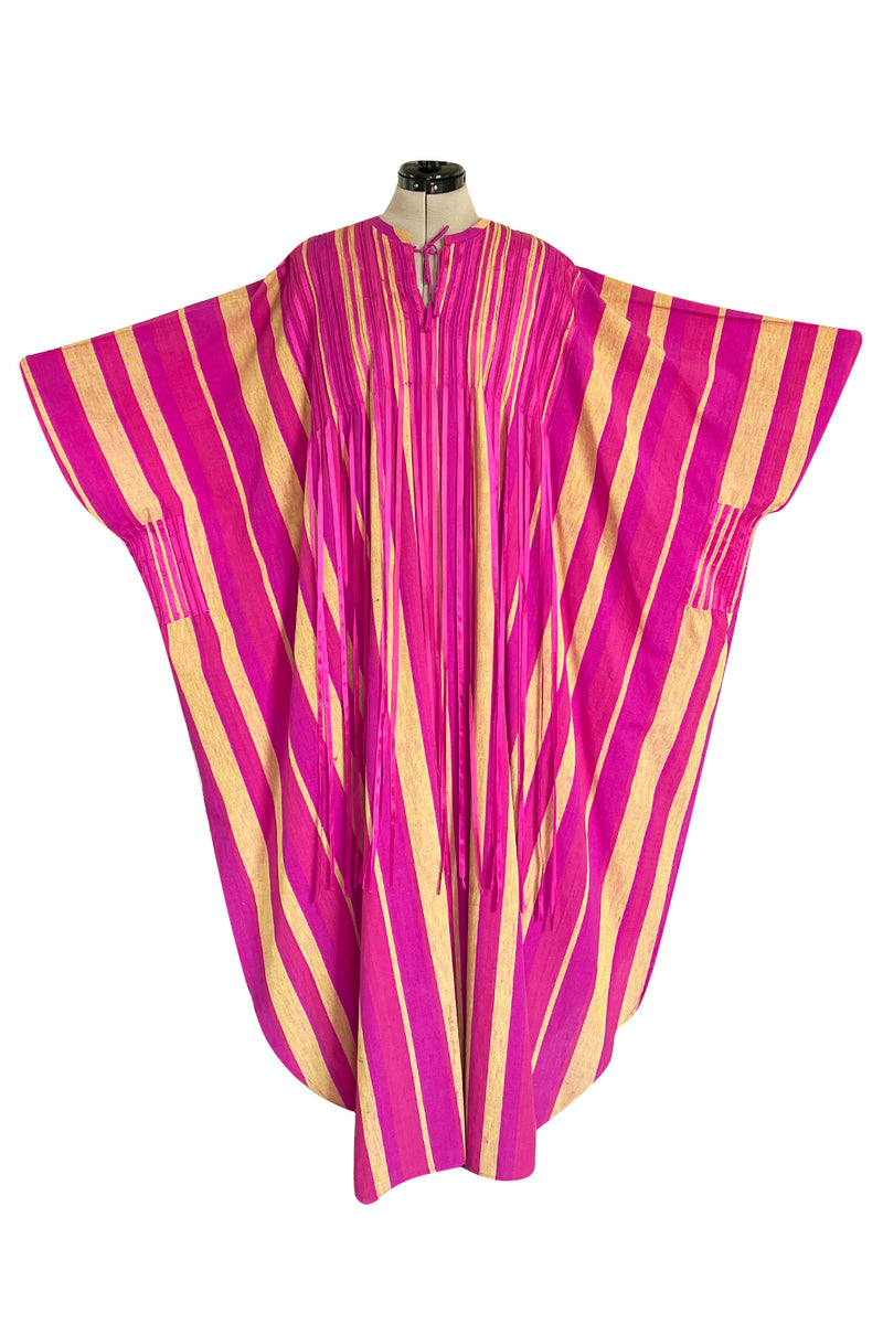 Exceptional 1960s Josefa Mexico Pink Pintuck & Ribbon Cotton Caftan Dress
