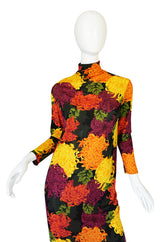 1970s La Mendola Printed Floral Silk Jersey Dress
