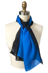 1970s Marc Bohan for Christian Dior Blue & Black Silk Chiffon Scarf