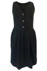 1960s James Galanos Scalloped Front Dress w Rhinestone Buttons
