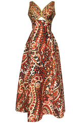 1968 Malcolm Starr Ad Campaign Silk Dress w Front Cut Out, Sequins & Beads