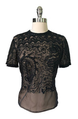 Early 1980s Yves Saint Laurent Haute Couture Hand Embroidered & Beaded Silk Chiffon Top