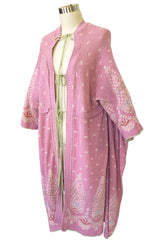 1970s Bill Gibb Patterned Knit Soft Pink Front Tie Poncho Cape Coat