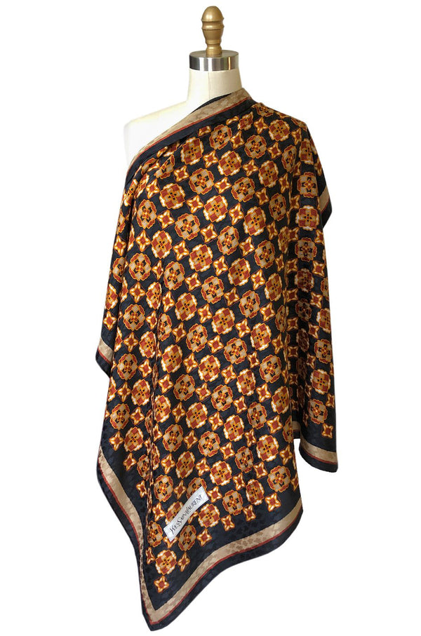 Large 1970s Yves Saint Laurent Geometric Print Silk Scarf