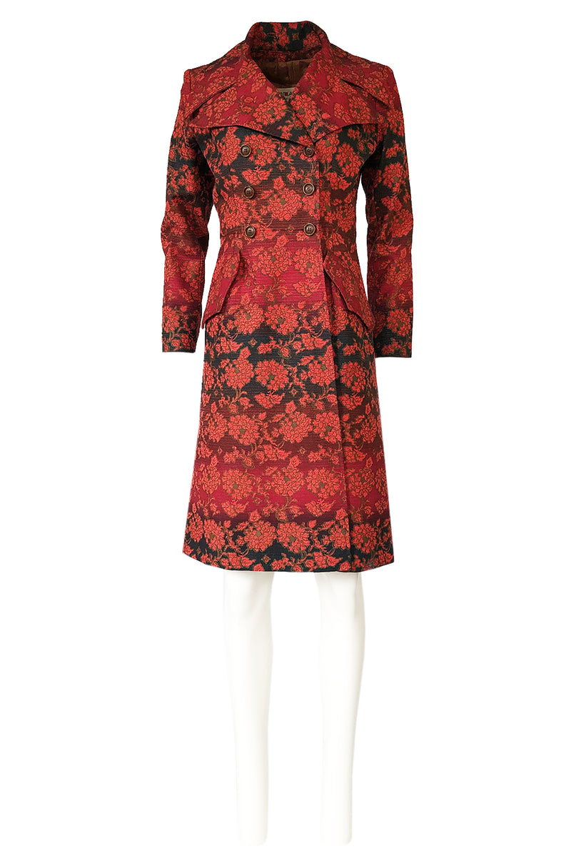 Rare c.1969 Yves Saint Laurent Floral Cotton Canvas Brocade Spy Coat ...