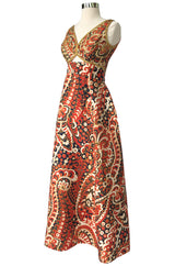 1968 Malcolm Starr Ad Campaign Silk Dress w Front Cut Out, Sequins & Beads