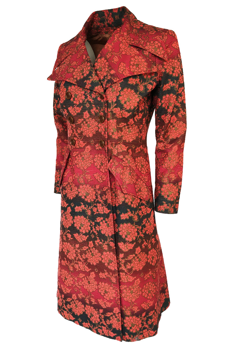 Rare c.1969 Yves Saint Laurent Floral Cotton Canvas Brocade Spy Coat