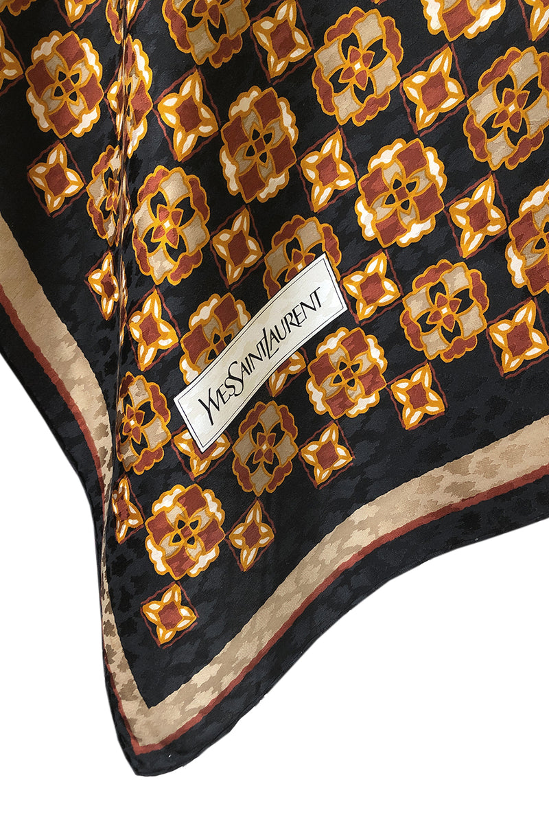 Large 1970s Yves Saint Laurent Geometric Print Silk Scarf
