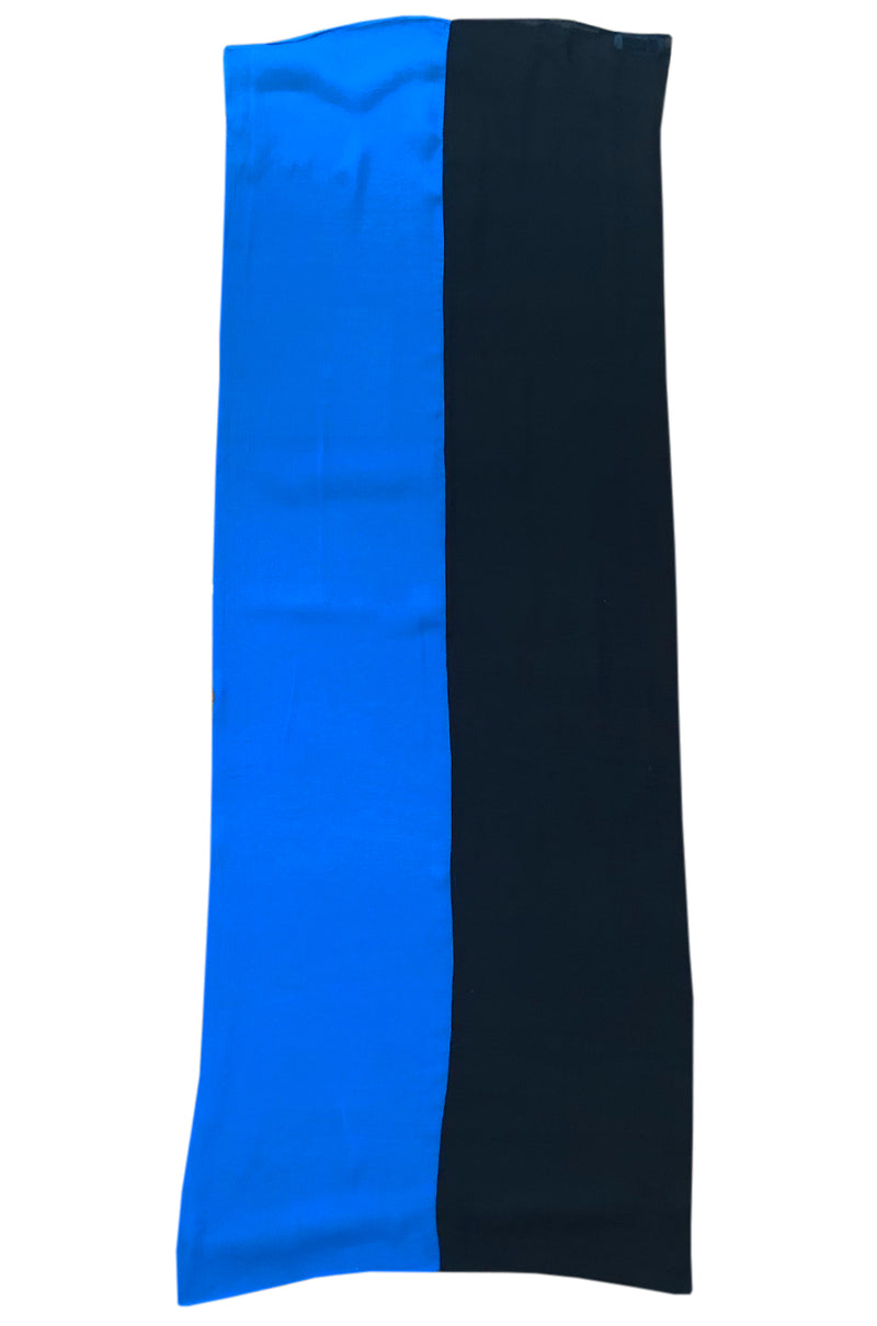 1970s Marc Bohan for Christian Dior Blue & Black Silk Chiffon Scarf