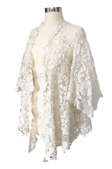 c.1900s Antique Handmade White 3D Floral Irish Crochet Lace Jacket