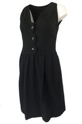1960s James Galanos Scalloped Front Dress w Rhinestone Buttons