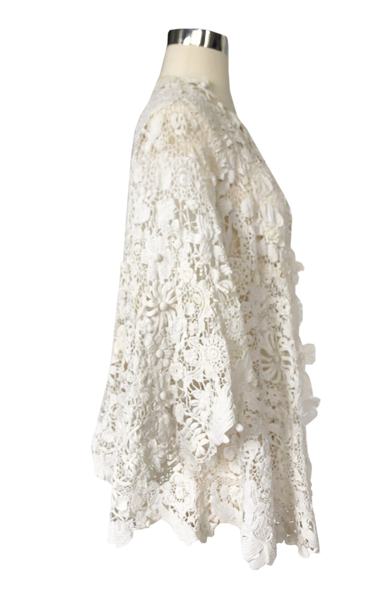 c.1900s Antique Handmade White 3D Floral Irish Crochet Lace Jacket