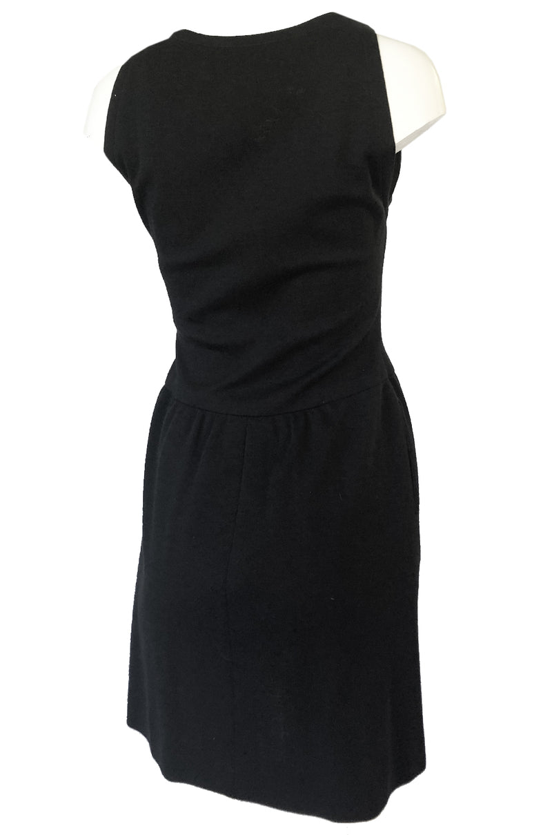 1960s James Galanos Scalloped Front Dress w Rhinestone Buttons