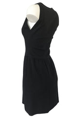 1960s James Galanos Scalloped Front Dress w Rhinestone Buttons
