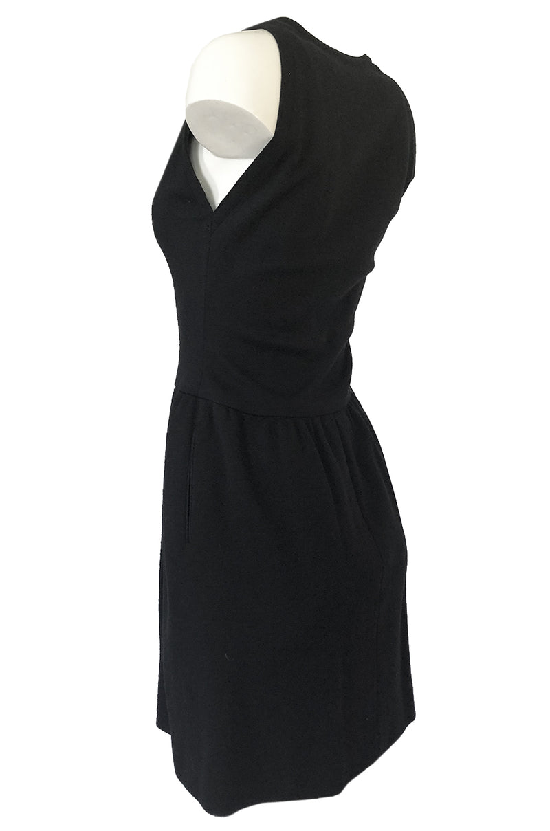1960s James Galanos Scalloped Front Dress w Rhinestone Buttons