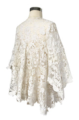 c.1900s Antique Handmade White 3D Floral Irish Crochet Lace Jacket